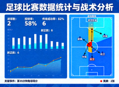 足球比赛数据统计图表与战术分析画面